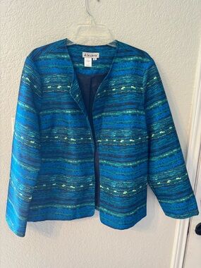 Blue Patterned Open-Front Jacket